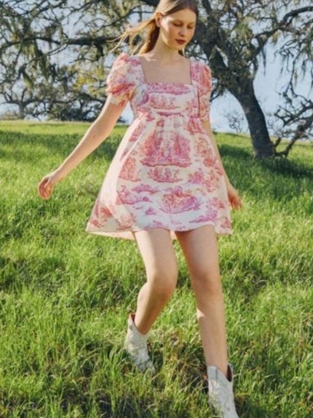 Laura Ashley Urban Outfitters Pink Penelope Cherub Babydoll Mini Dress Sz XS